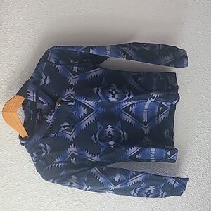 Chaps Navy Blue Tribal Print Top, Petite M